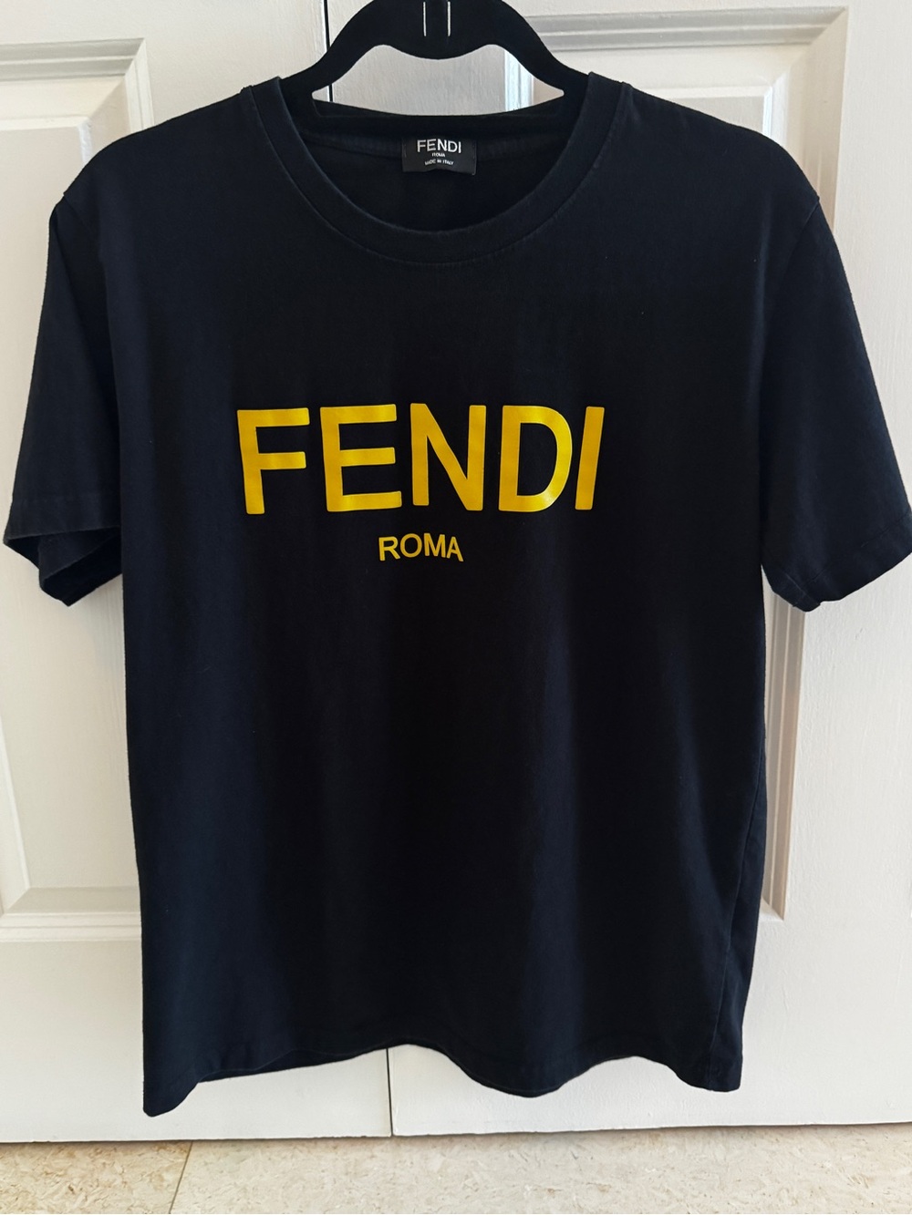 Fendi Black T-Shirt with Yellow FENDI ROMA Logo